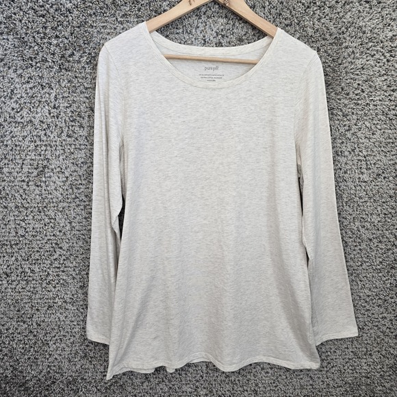 J. Jill Tops - J Jill Pure Jill Top Womens Large Beige Long Sleeve Stretch Cotton Tee Pima